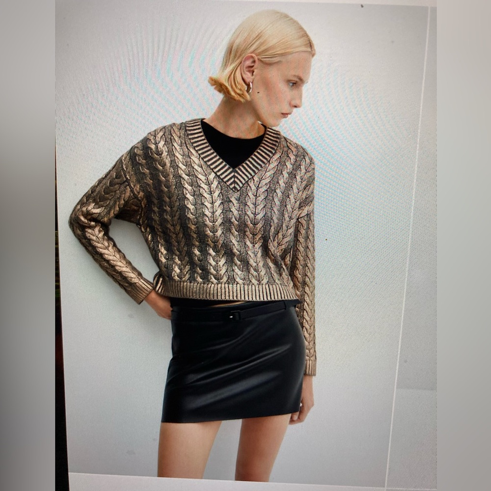Mango V Neck Foil Sweater